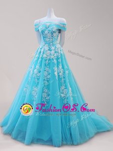 Off the Shoulder Cap Sleeves Lace Up Beading and Appliques Homecoming Dress