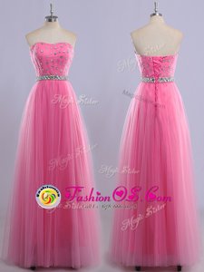 Rose Pink Sweetheart Neckline Beading Prom Evening Gown Sleeveless Lace Up