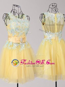 Eye-catching Scoop Sleeveless Appliques and Bowknot Zipper Prom Dresses