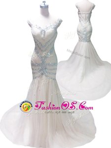 Attractive Mermaid Straps White Sleeveless With Train Beading Zipper