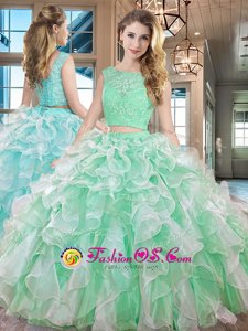 Sleeveless Lace Up Floor Length Lace and Ruffles 15th Birthday Dress