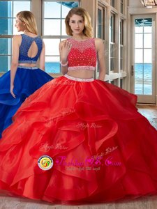 Fabulous Red Sweet 16 Dresses Military Ball and Sweet 16 and Quinceanera and For with Beading Scoop Sleeveless Zipper