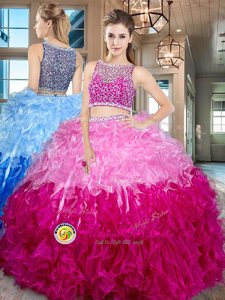 Customized Sleeveless Beading and Ruffles Side Zipper Vestidos de Quinceanera