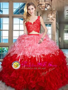 Exquisite Floor Length Multi-color Vestidos de Quinceanera Organza Sleeveless Lace and Ruffles