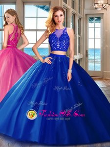 Classical Scoop Royal Blue Sleeveless Tulle Zipper Quinceanera Dress for Military Ball and Sweet 16 and Quinceanera