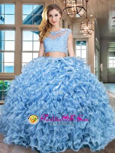 Scoop Cap Sleeves Beading and Appliques and Ruffles Zipper Vestidos de Quinceanera