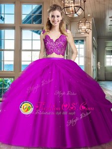 Tulle Sleeveless Floor Length Quinceanera Dress and Lace and Ruffled Layers