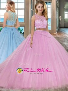 Dramatic Scoop With Train Two Pieces Sleeveless Lilac Sweet 16 Dress Court Train Zipper