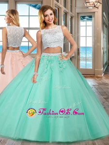 Great Apple Green Sleeveless Tulle Side Zipper Sweet 16 Dress for Military Ball and Sweet 16 and Quinceanera