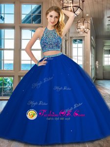 Royal Blue 15th Birthday Dress Military Ball and Sweet 16 and Quinceanera and For with Beading Scoop Sleeveless Backless