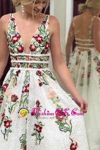 Nice Multi-color Backless Prom Party Dress Appliques Sleeveless Sweep Train