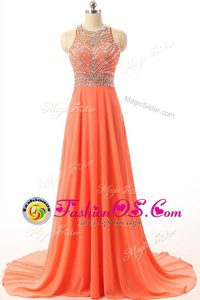 New Style Halter Top Orange A-line Beading Homecoming Dress Backless Chiffon Sleeveless