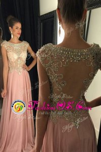 Attractive Pink Zipper Scoop Beading and Sequins Chiffon Sleeveless