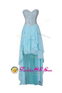 Glorious Royal Blue Zipper High-neck Sashes|ribbons Dress for Prom Tulle Sleeveless