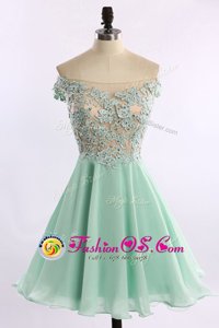 Flare Off the Shoulder Cap Sleeves Zipper Mini Length Beading and Appliques Prom Evening Gown
