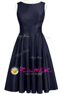 Navy Blue Scoop Backless Bowknot Dress for Prom Sleeveless