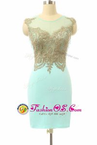 Chiffon Bateau Sleeveless Side Zipper Lace Prom Gown in Turquoise