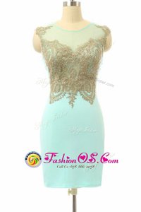 Chiffon Bateau Sleeveless Side Zipper Lace Prom Gown in Turquoise