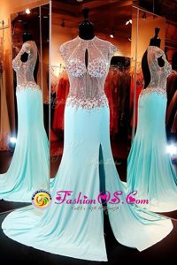 Inexpensive Chiffon Cap Sleeves With Train Celeb Inspired Gowns Sweep Train and Beading