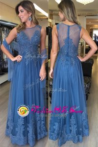 Hot Sale Scoop Sleeveless Tulle Prom Dress Beading and Appliques Zipper