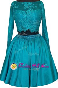 Satin Long Sleeves Mini Length Mother Of The Bride Dress and Beading and Lace