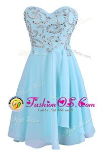 Clearance Sleeveless Knee Length Embroidery Criss Cross Prom Evening Gown with Blue