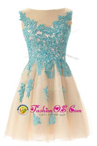 Beading Prom Evening Gown Champagne Lace Up Sleeveless Knee Length