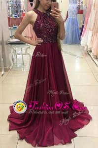 Excellent Scoop Beading Prom Evening Gown Green Backless Sleeveless Floor Length