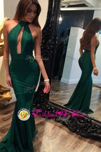 Exceptional Mermaid Green Halter Top Sleeveless Sweep Train Backless
