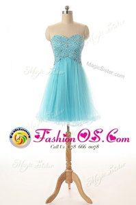 Aqua Blue Lace Up Sweetheart Beading Cocktail Dresses Tulle Sleeveless