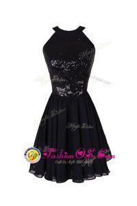 Knee Length Lace Up Evening Dress Black and In for Prom and Party with Beading