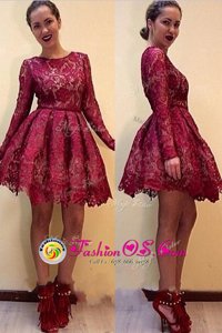 Discount Red Lace Zipper Scoop Long Sleeves Knee Length Mother Of The Bride Dress Lace
