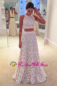 Free and Easy Scoop Sleeveless Zipper Floor Length Lace Dress for Prom