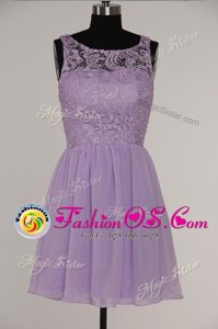 Scoop Lavender Sleeveless Chiffon and Lace Zipper Mother Of The Bride Dress for Prom