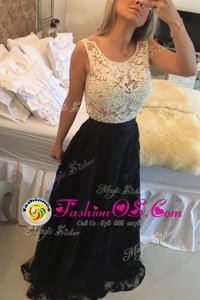 Glamorous Lace Scoop Sleeveless Side Zipper Beading and Lace Prom Party Dress in White And Black