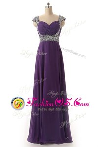 On Sale Purple Prom Dresses Prom and Party and For with Beading and Ruching Straps Cap Sleeves Lace Up