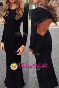 Mermaid Scoop Long Sleeves Floor Length Ruching Backless Homecoming Dress with Black