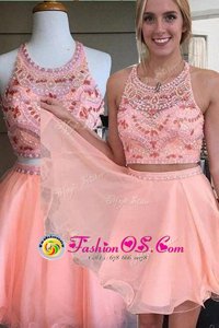 Elegant Scoop Sleeveless Chiffon Beading Backless