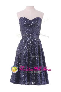 Fashion Sequins Knee Length A-line Sleeveless Navy Blue Cocktail Dress Lace Up