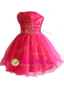 Hot Pink Ball Gowns Beading and Sequins Lace Up Organza Sleeveless Mini Length