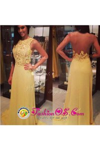 Affordable Scoop Yellow Sleeveless Chiffon and Tulle Backless Homecoming Dress for Prom