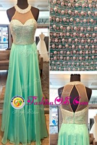 Fantastic Apple Green Sleeveless Beading Floor Length Celebrity Inspired Dress