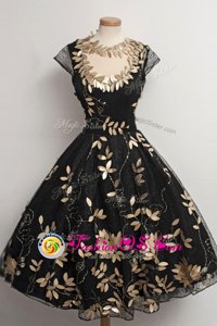 Custom Designed Scoop Teal A-line Hand Made Flower Dress for Prom Zipper Taffeta and Lace Cap Sleeves Knee Length