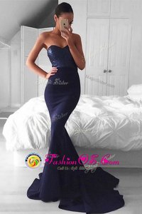 Trendy Mermaid Navy Blue Sweetheart Neckline Sequins Prom Party Dress Sleeveless Zipper