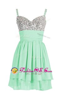 Noble Beading and Ruching Cocktail Dress Apple Green Zipper Sleeveless Mini Length