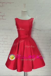 Red A-line Bowknot Homecoming Dress Backless Satin Sleeveless Knee Length
