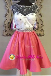 High Class Rose Pink Dress for Prom Prom and Party and For with Sashes|ribbons Bateau Cap Sleeves Zipper