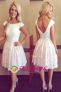 Scoop White Cap Sleeves Lace Zipper Mother Of The Bride Dress for Prom and Party