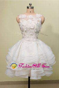 Scoop Organza and Lace Sleeveless Knee Length Prom Evening Gown and Lace