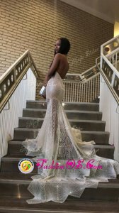 Smart Mermaid Halter Top Sleeveless Court Train Lace Backless Celebrity Evening Dresses